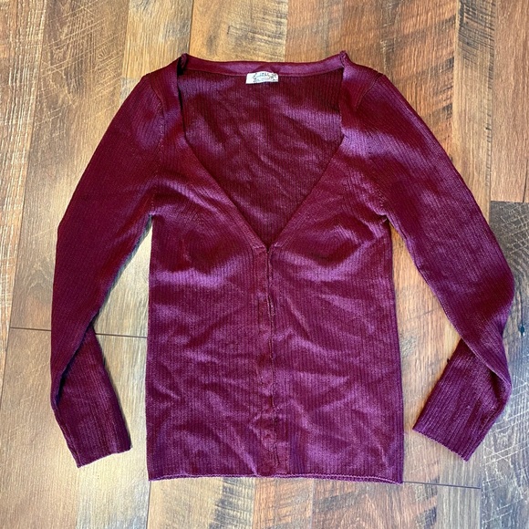 FREE PEOPLE Maya Swit Cardi Burgundy - Picture 5 of 9